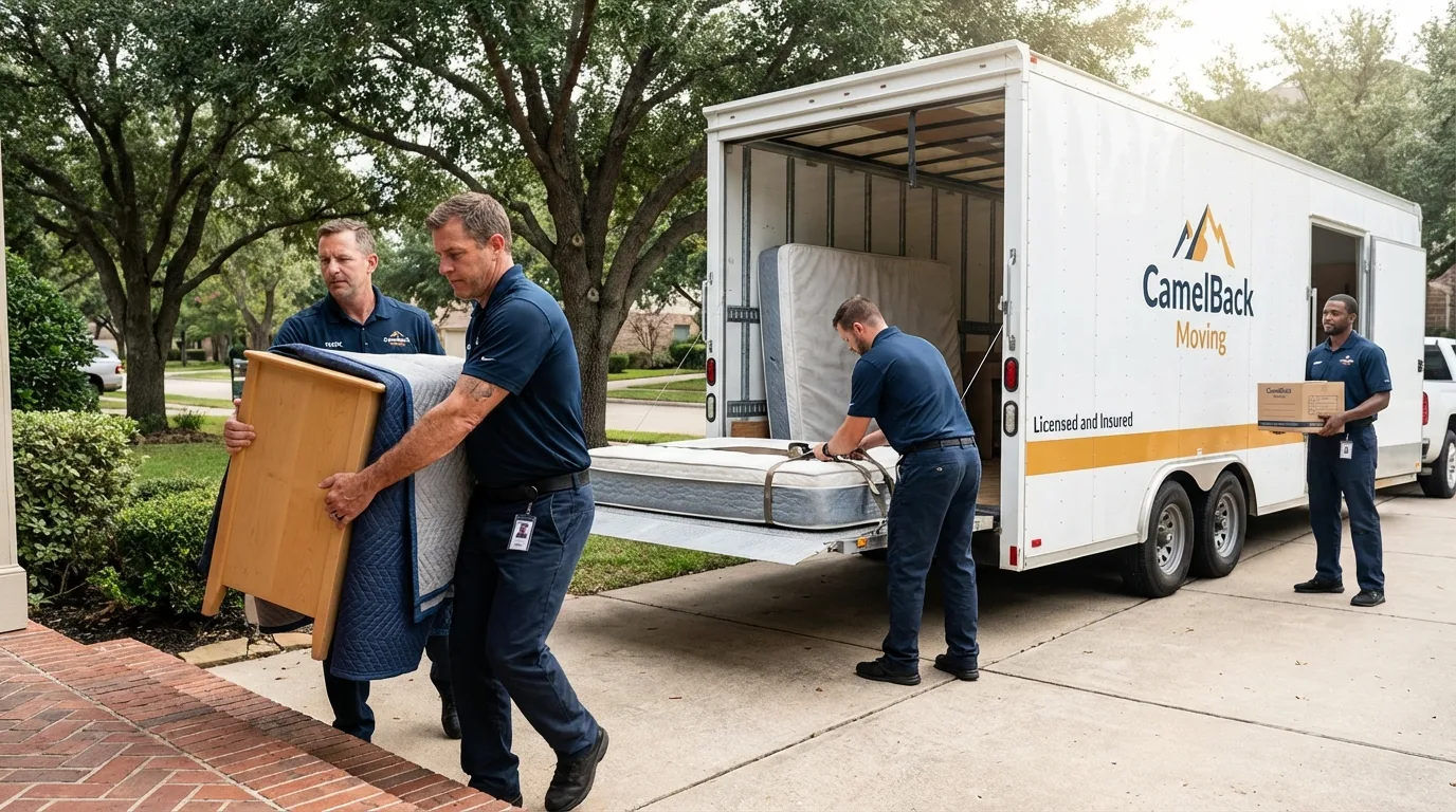 Crew loading residential truck for cross-state move from Storm Lake, IA