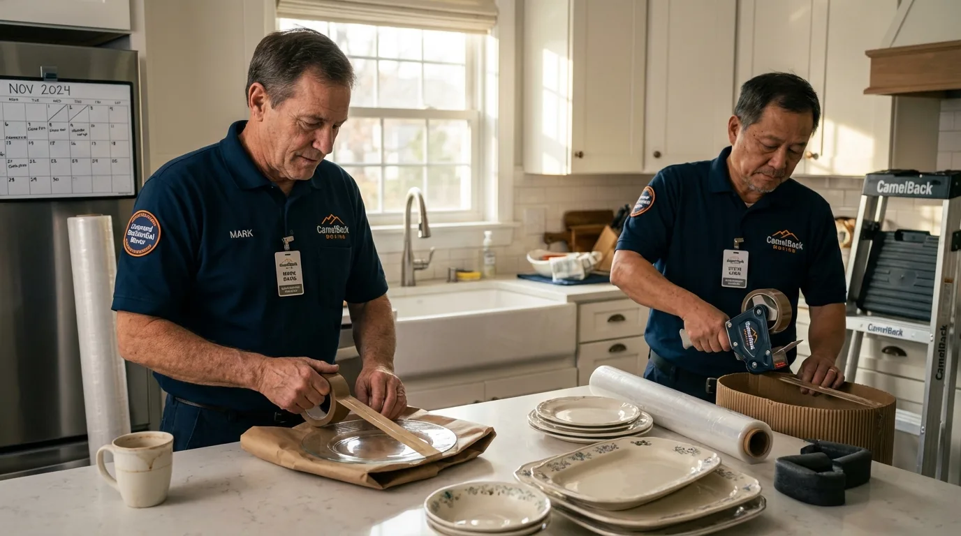 Professional crew packing kitchen dishware in Storm Lake, IA